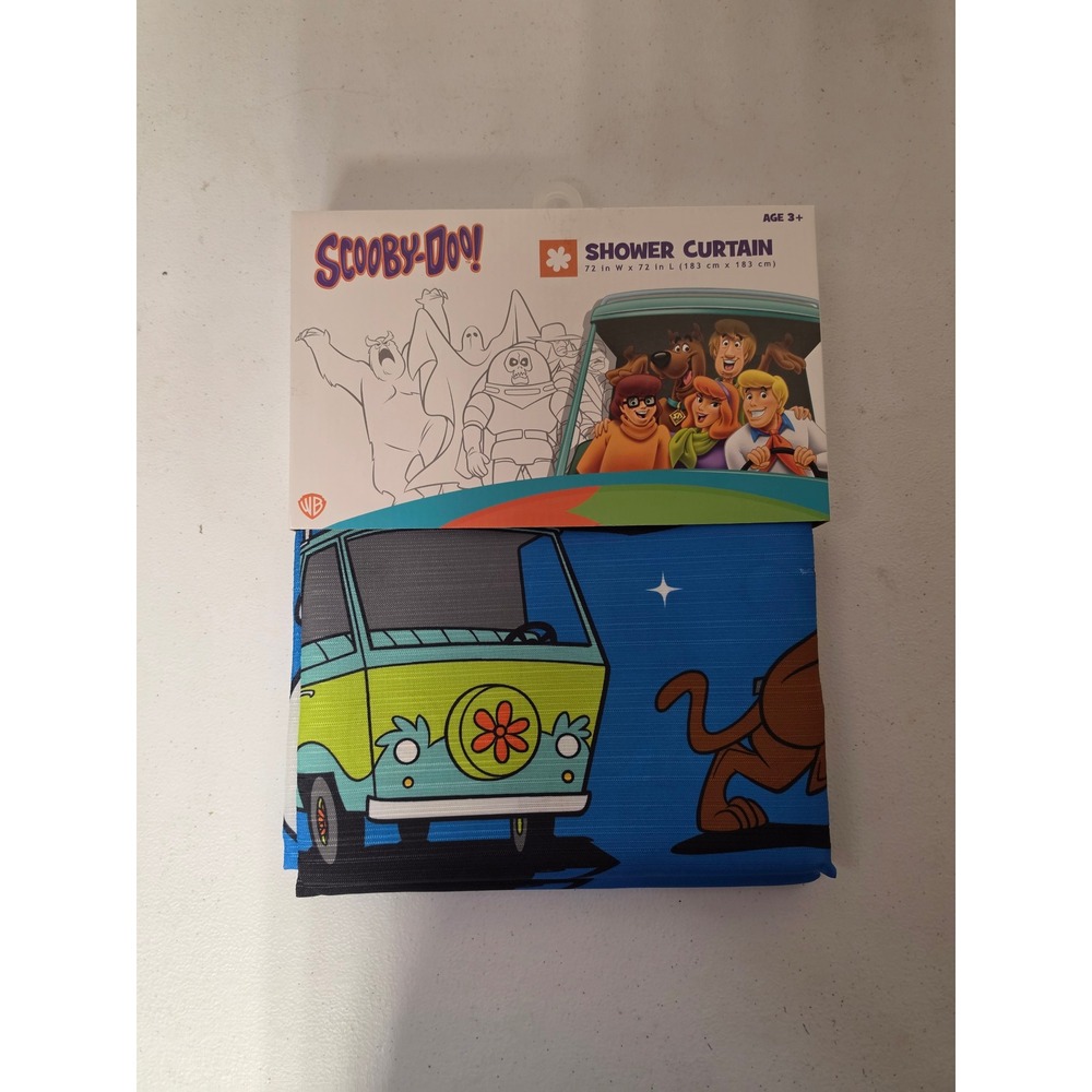 Scooby-Doo Mystery Machine Fabric Shower Curtain 72x72 Blue Haunted House NEW